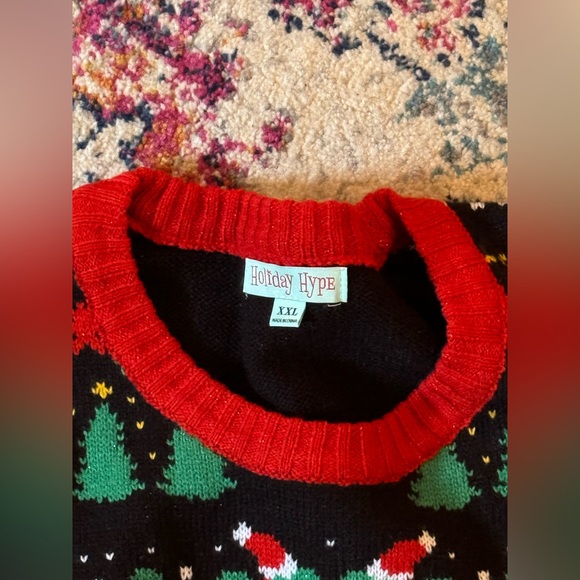 Dinosaur Ugly Tacky Crew Neck Christmas Holiday Sweater Santa Hat | Sz XXL - Picture 3 of 4